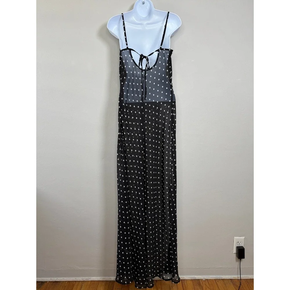 Commense Maxi Dress Women S Black Polka Dot Sheer Chiffon Beach Vacation Summer - Picture 7 of 13